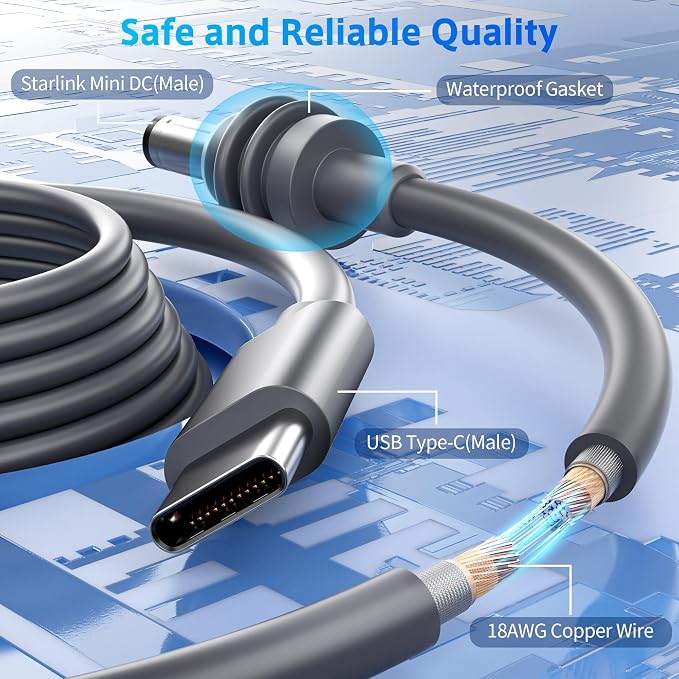 Starlink Mini Cable 10FT/3M DC Power Cable Type C to DC Replacement 18AWG - Image 3