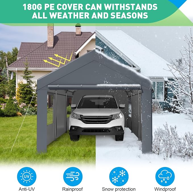 10X20 Ft Heavy Duty Carport Canopy, Portable Garage, Car Tents, Reinforced - Image 4