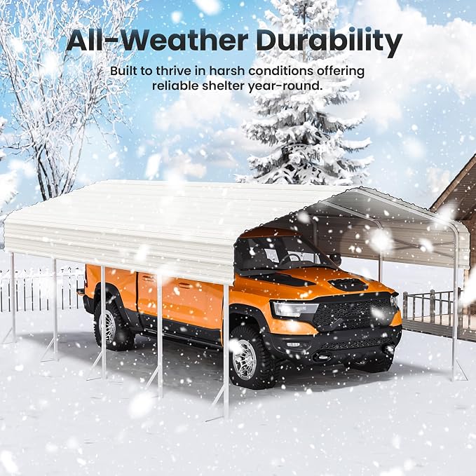 12x20 Carport, Heavy Duty Metal Car Port, All-Weather Protection, Easy Assembly - Image 5