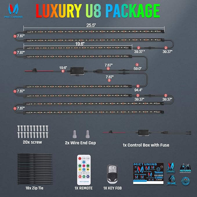 MICTUNING U8 RGBW Underglow LED Light Bars 888 Ultra-Bright LEDs, Dual Remotes - Image 8