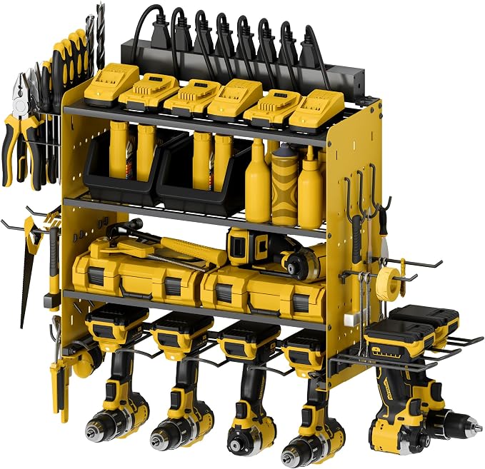 Power Tool Organizer with Charging Station, 4 Layers Garage Storage Rack with 6 by Sttoraboks