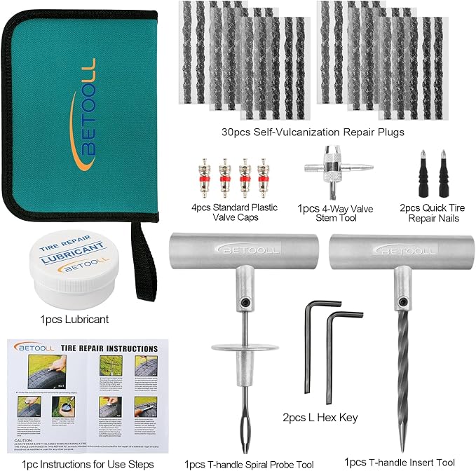 BETOOLL Tire Repair Kit, for car Motorcycle, Golf Cart, Trailer etc. - Image 2