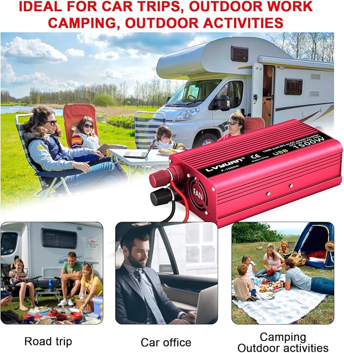 Power Inverter 700W/1500W Dual AC Outlets and USB Charging Port DC 12V to 110V - Image 7