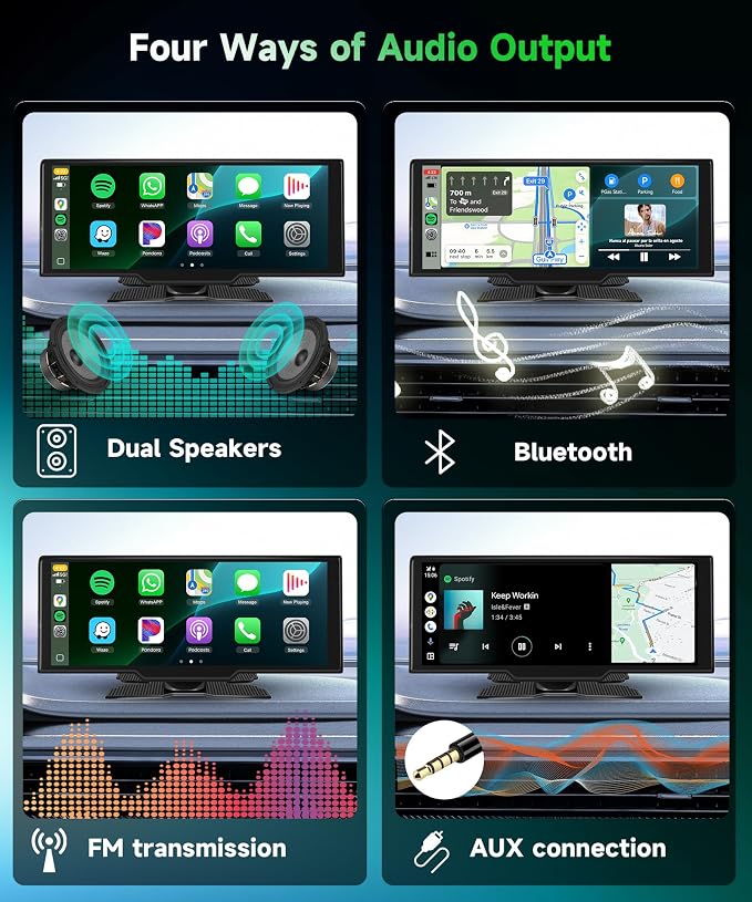 Carplay Screen for Car, 10.26 inch IPS Touch Screen Portable Wireless Car Stereo - Image 6