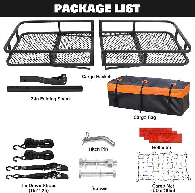 WEIZE Folding Hitch Mount Cargo Carrier 60" x 20" x 6", 500 lbs Capacity Hitch - Image 2