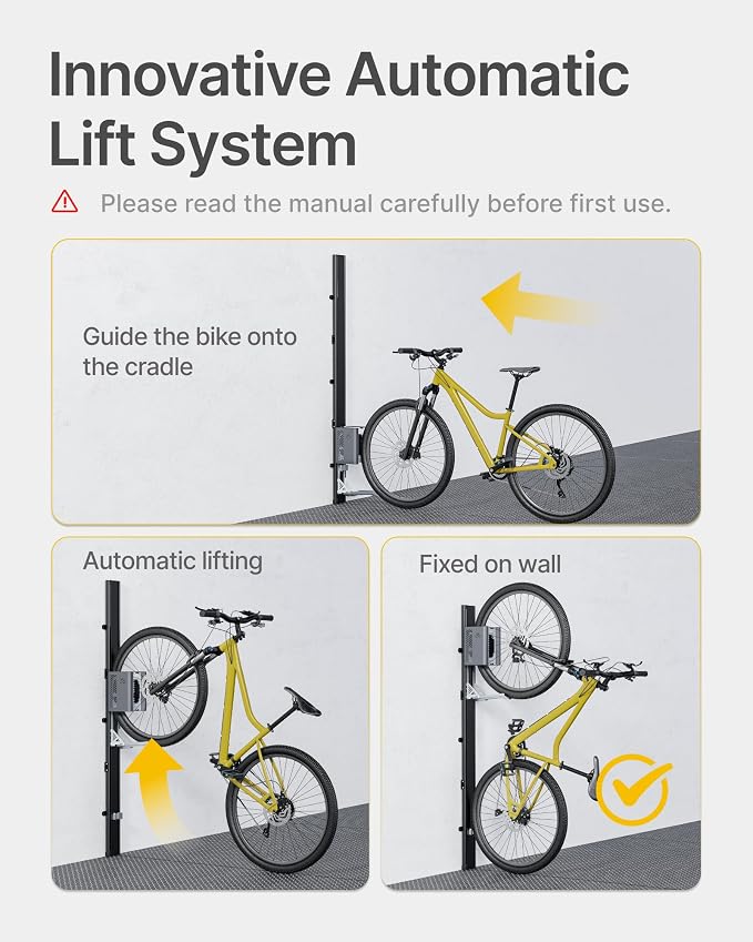 monTEK Automatic Lift EBike Rack – Fits 24-29" Tires, Heavy-Duty Vertical Wall - Image 2
