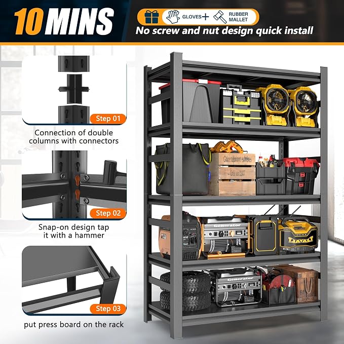 Heavy Duty Commercial Metal Garage Shelving Rack, Adjustable Industrial Steel - Image 5