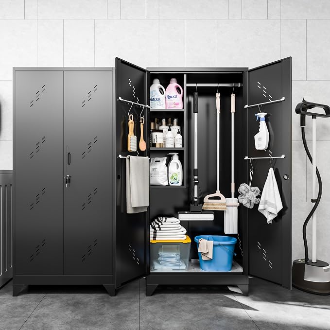 Metal Garage Storage Cabinet, 75” Cleaning Tool Cabinet - Image 2