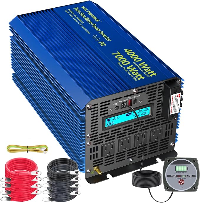 4000 Watt Inverter Pure Sine Wave Power Inverter 12V to 110V 120V AC, 7000W by VOLTWORKS