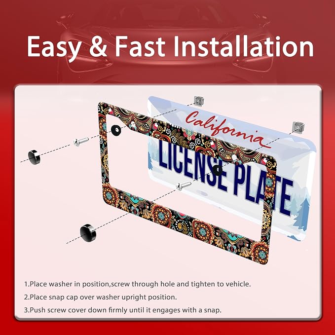 Personalized License Plate Frame Stainless Steel Floral Print Funny Boho Flower - Image 4