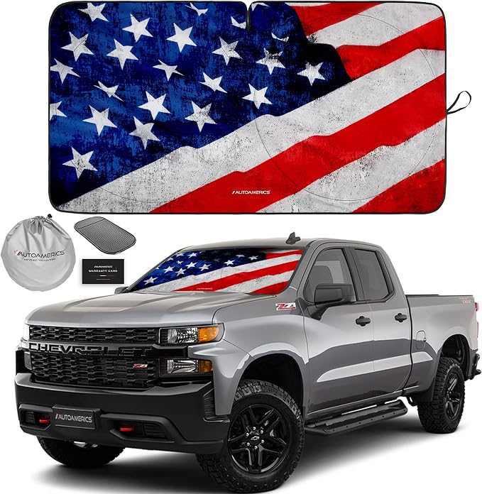 Autoamerics 1-Piece Windshield Sun Shade Grunge American Flag by AutoamericsUS