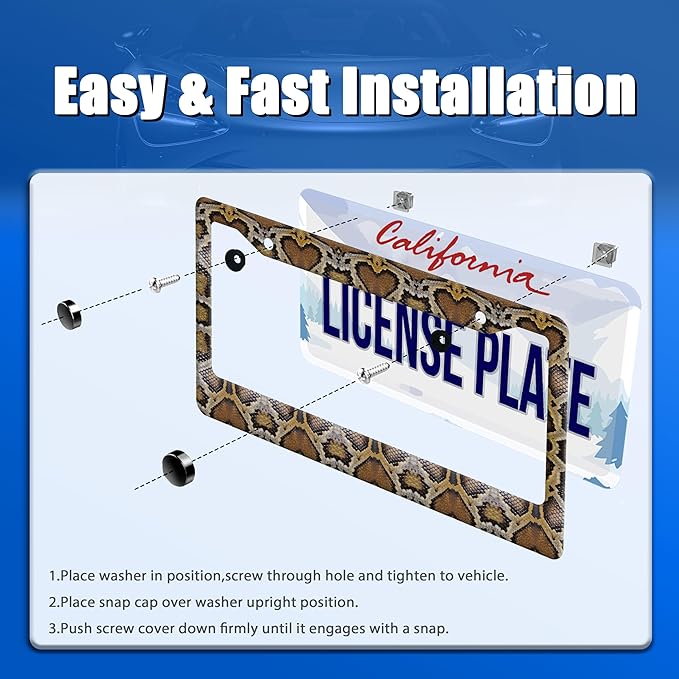 Snake Printed License Plate Frame Animal Skin Texture License Plate Stainless - Image 3