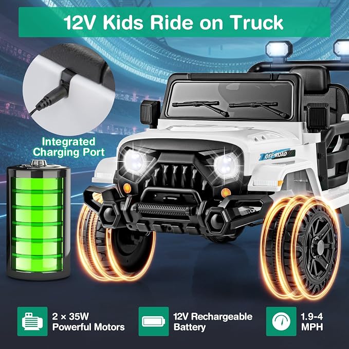 Costzon 12V Kids Ride on Truck Car, Electric Vehicle w/Remote Control, Threaded - Image 3