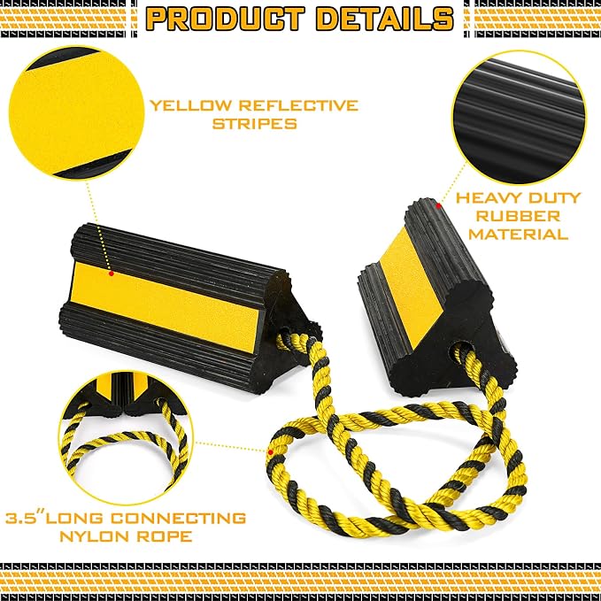 4 Pair Heavy Duty Wheel Chocks for RV Trailer, Rubber Wheel Stoppers, Dual - Image 3