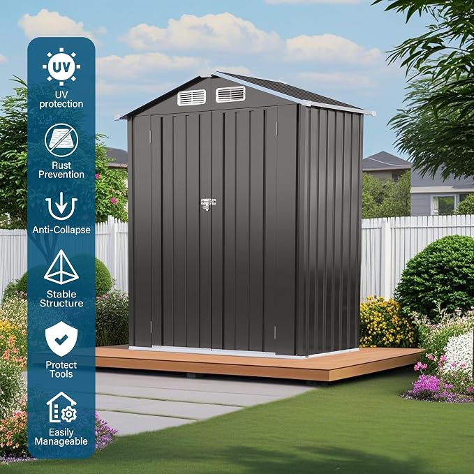 ARMSET 5x3 FT Metal Outdoor Storage Shed - Image 6