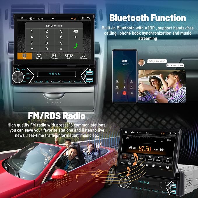 Single Din Car Stereo with Wireless Carplay and Android Auto - Image 4