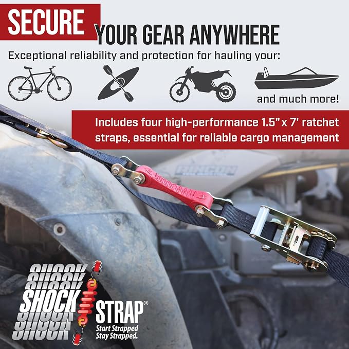 Ratchet Strap, 7’ x 1.5" Shock Absorbing Heavy Duty Tie downs - Image 9