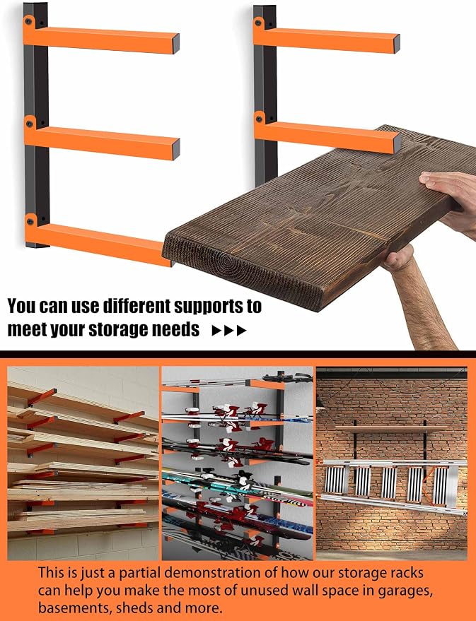 Caliee lumber Storage Rack Wall Mount, 3-Tier Garage Storage Organizer Holds Up - Image 6