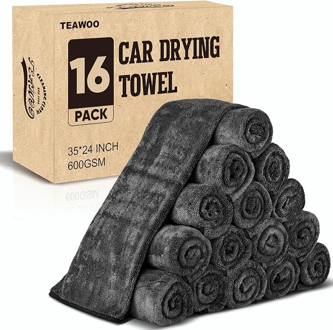 16-Pack Bulk Microfiber Towels for Cars, Super Absorbent Car Drying Towel by TEAWOO