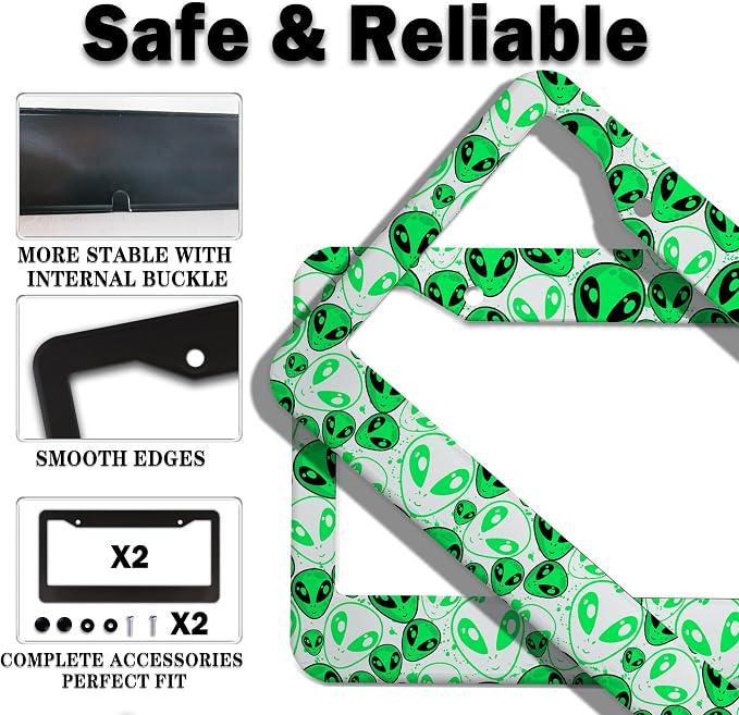 License Plate Covers for Men Green License Plate Frames for Women Alien - Image 5