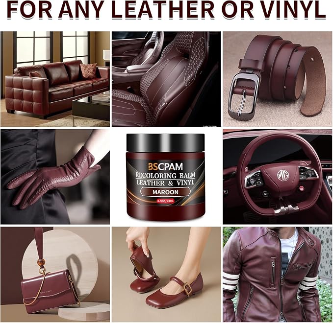 Maroon Leather Recoloring Balm, Leather Couch Scratch/Stain Remover, Leather - Image 2