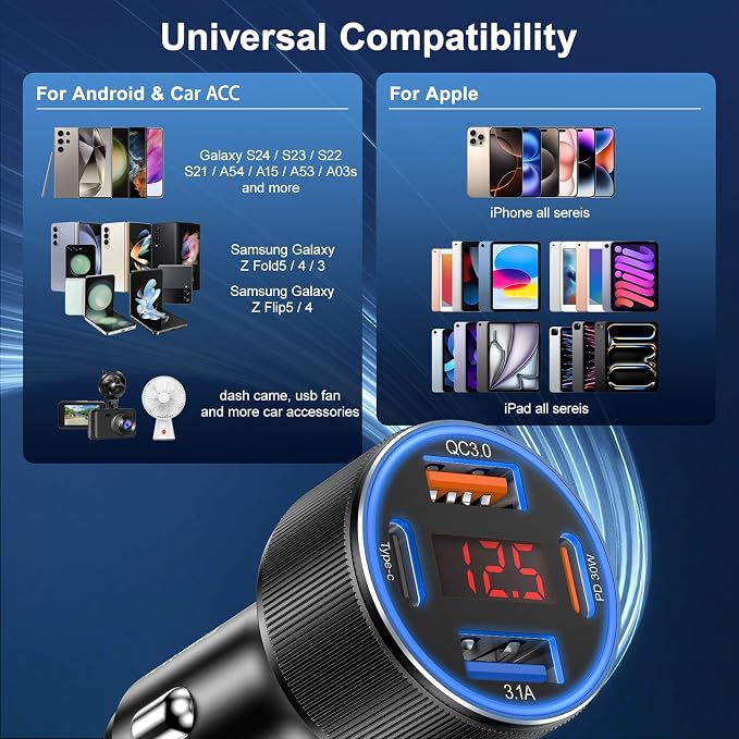 Car Charger USB C, Besgoods 4 Ports Cigarette Lighter USB Charger USB C Car - Image 7