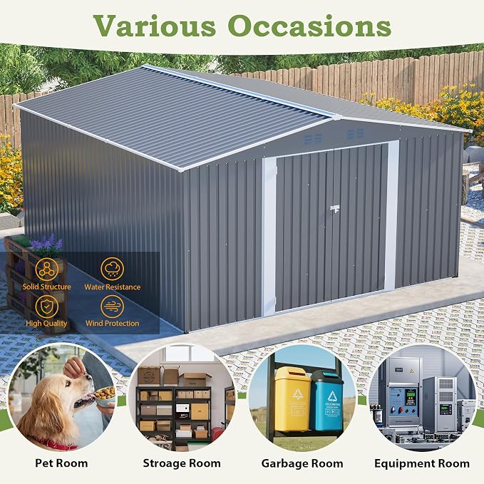 Outdoor Storage Shed, 12 X 14ft Metal Galvanized Steel Garden Shed - Image 7