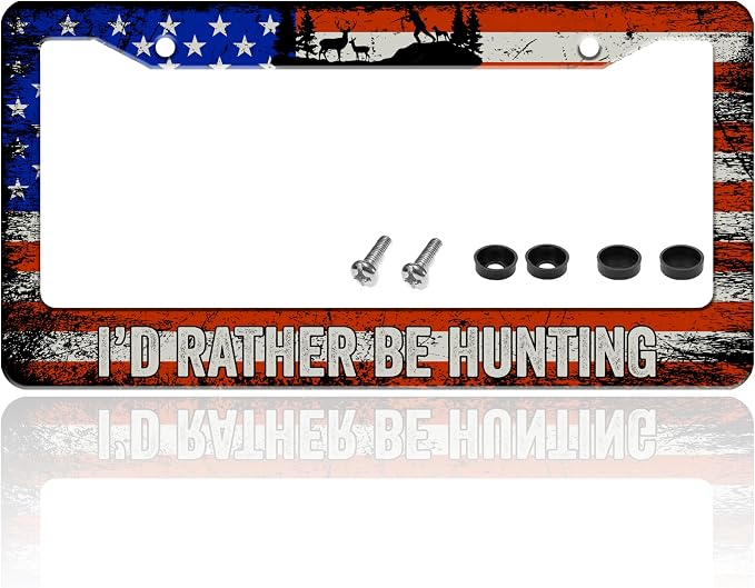 I'd Rather Be Hunting License Plate Frame Retro American Flag License Plate by TINALUIN