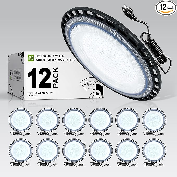 ASD LED High Bay UFO Light Fixture, Commercial Shop Lighting | Plug & Play Cable by ASDLightingCorporation
