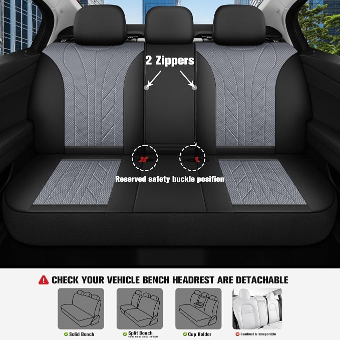 CAROMOP Luxury Faux Leather&Fabric Car Seat Covers Full Set - Image 4