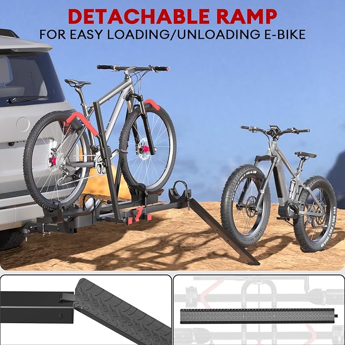 Hitch 2 EBike Rack with Ramp, 170lbs Capacity Electric Bike Carrier Foldable - Image 3