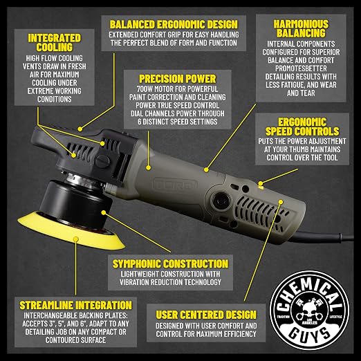 Chemical Guys BUF503 TORQX Random Orbital Polisher 700W, Orbit 8mm, 4.7 lb - Image 2