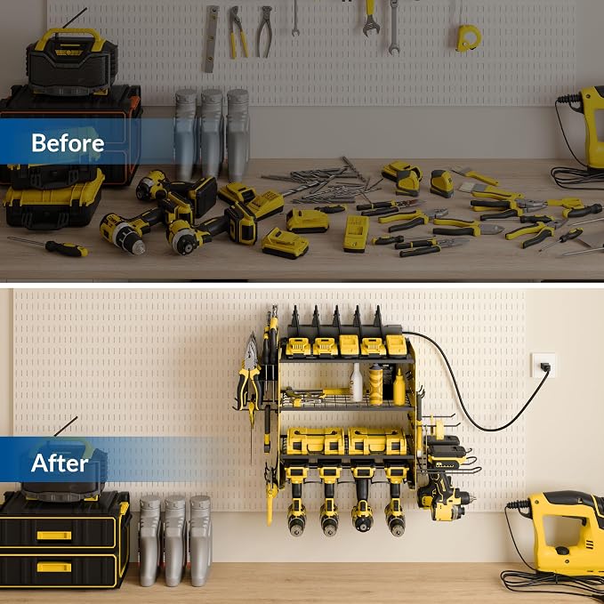 Power Tool Organizer with Charging Station, 4 Layers Garage Storage Rack with 6 - Image 6