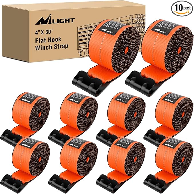 Nilight Truck Straps 4”×30’ Orange Heavy Duty Winch Straps by Nilight