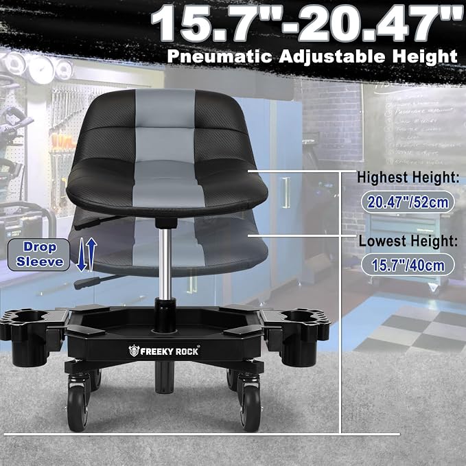 Rolling Stool with Wheels, Adjustable Height Pneumatic Garage Work Mechanic - Image 2