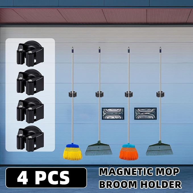 4 Pcs Magnetic Mop Broom Holder Movable Magnetic Broom Holder Rack, Anti Slip - Image 5
