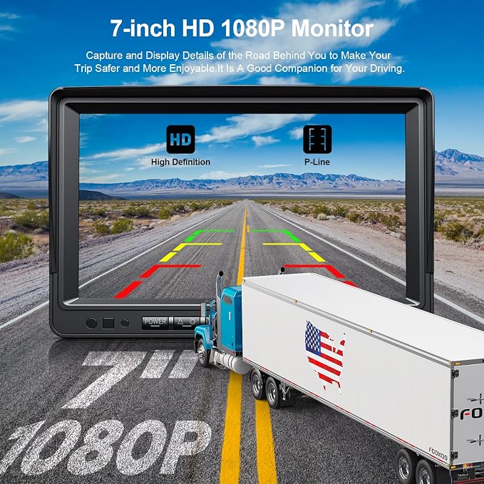 Fookoo HD 1080P 7" Wired Backup Camera System, 7-inch Quad Split Screen Monitor - Image 2