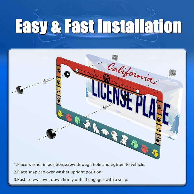 Dog License Plate Frame Cute Dog Paws License Plate Stainless Steel Animal - Image 3