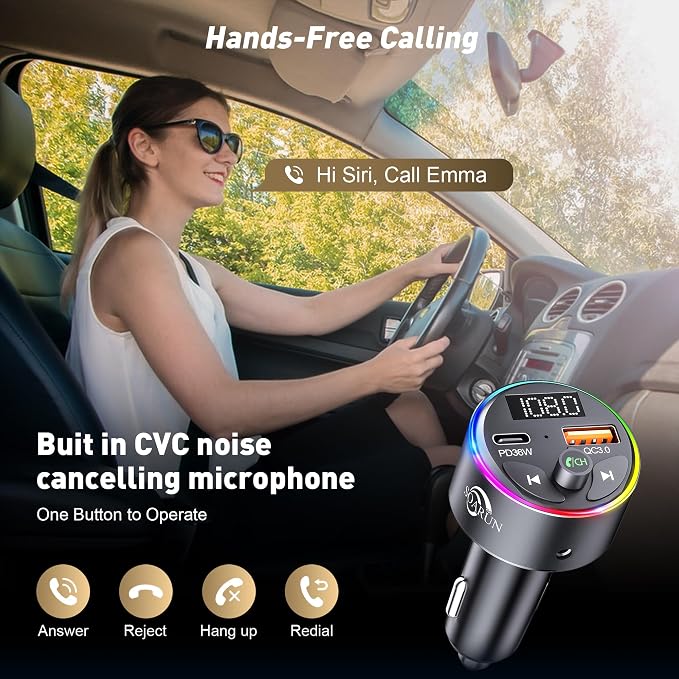 FM Transmitter Bluetooth 5.3, 54W Fast USB Car Charger Cigarette Lighter - Image 4