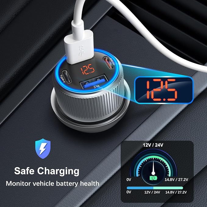 USB C Car Charger 5 Pack, 65W Dual 12V USB C & USB A Car Charger - Image 3