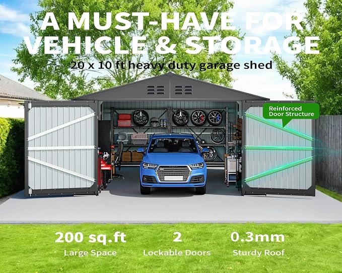 10x20 FT Upgrade Outdoor Storage Shed, Metal Garage Shed - Image 2