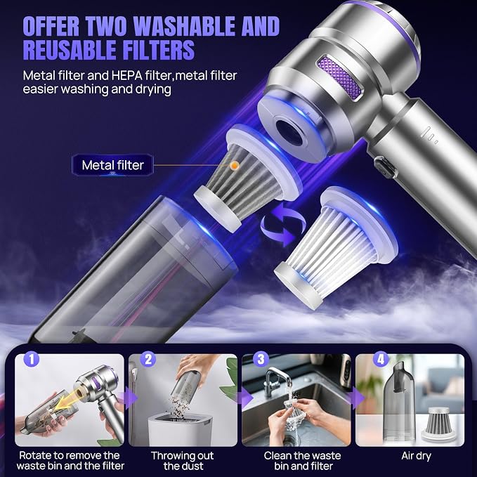 Mini Car Vacuum Cleaner, 20000PA 4-in-1 Cordless Handheld Vacuum Cleaner - Image 5