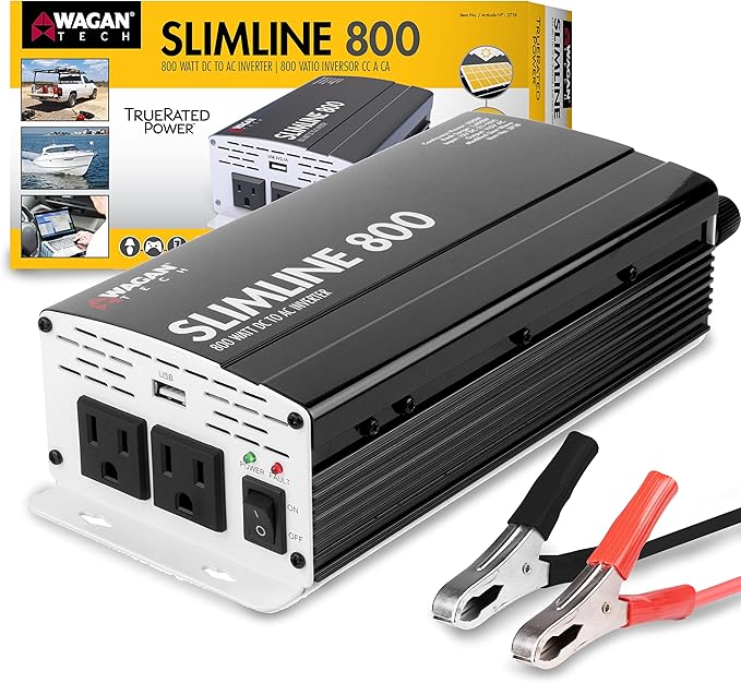 Wagan EL3718 800W Slim Line AC to DC Power Inverter 800W TrueRated Continuous by WAGAN