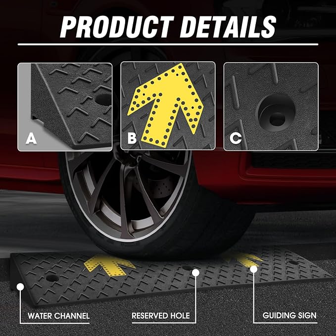 DNA MOTORING 2pcs 4.5" Rise Rubber Arrow Curb Ramp Heavy Duty Loading Threshold - Image 5