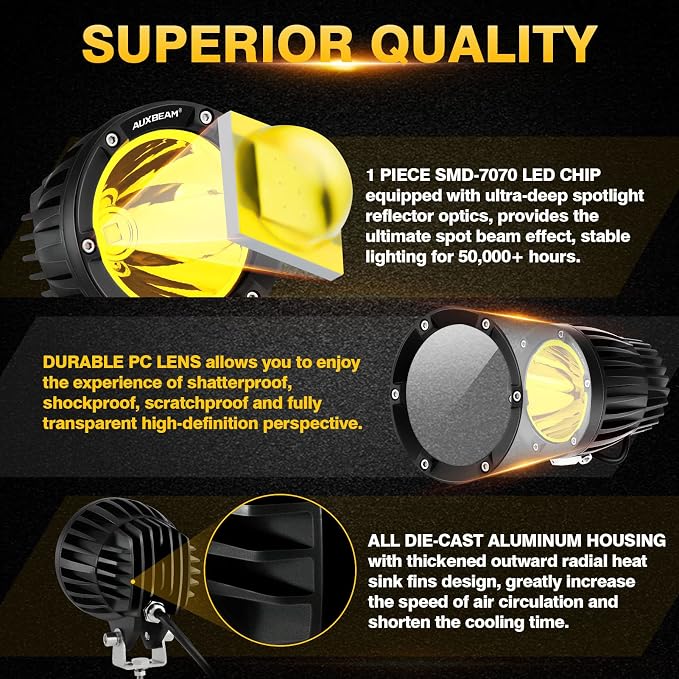 Auxbeam C4 Series 4 Inch 72W Amber Round LED Pods Spot Beam Automotive Offroad - Image 6
