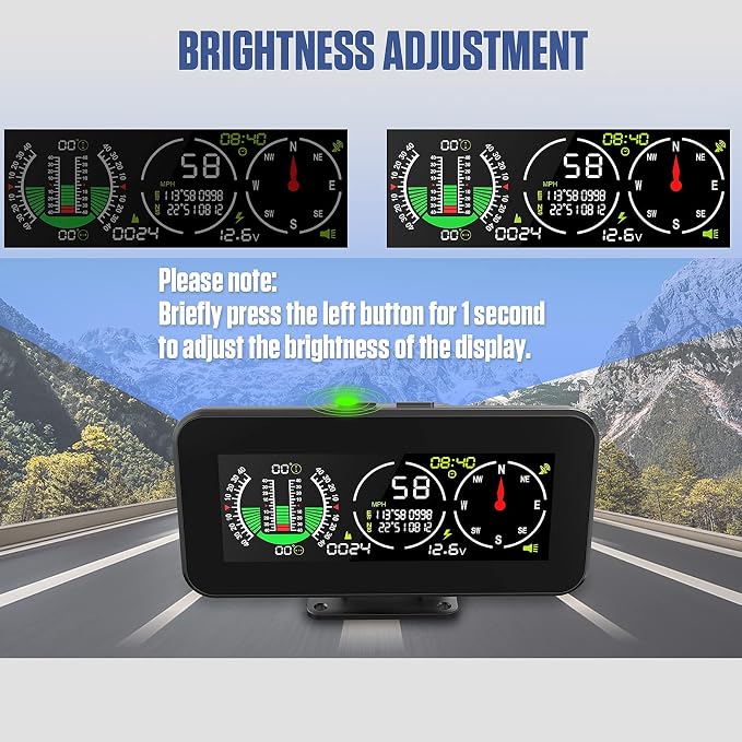 GPS Car Digital Inclinometer for Off Road Vehicles, Head Up Display DC 10-30v - Image 3