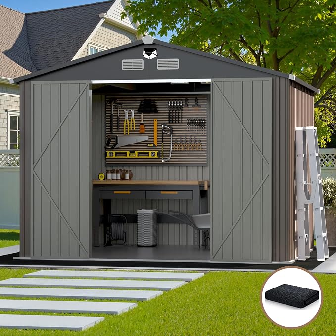 10x12 FT Outdoor Storage Shed, Metal Tool Sheds, Waterproof Outside Storage Shed by BENASS