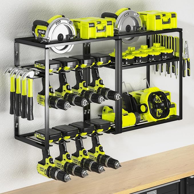KAFAHOM Power Tool Organizer, 8 Drill Holder Wall Mount, 6 Layer Heavy Duty by KAFAHOM