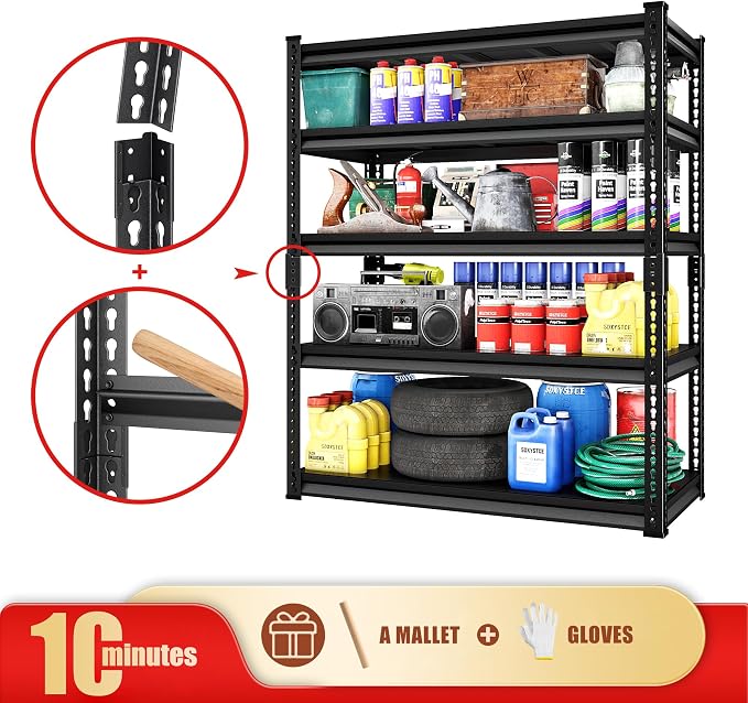 Garage Shelving Heavy Duty 3000LBS Loads, 5-Tier Metal Shelving Units and - Image 6