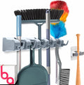 Combo 5 Slot Broom Holder w/ 1 Self Adhesive Mop Gripper No-Drilling, Wall by BerryAve